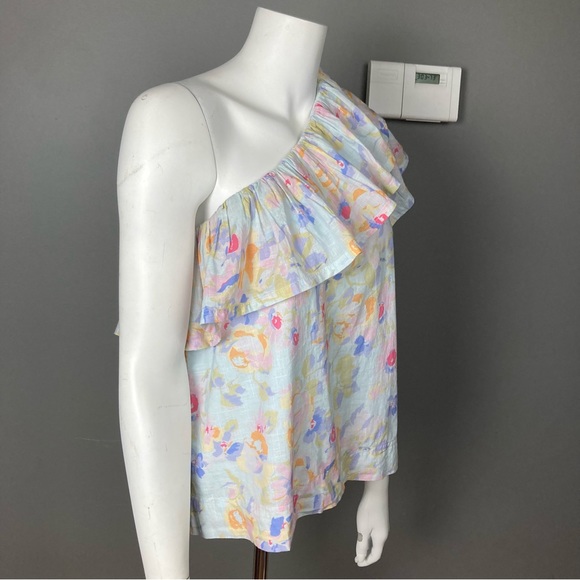 Revolve Something Navy one shoulder top pastel ruffle floral print size medium - Picture 4 of 10